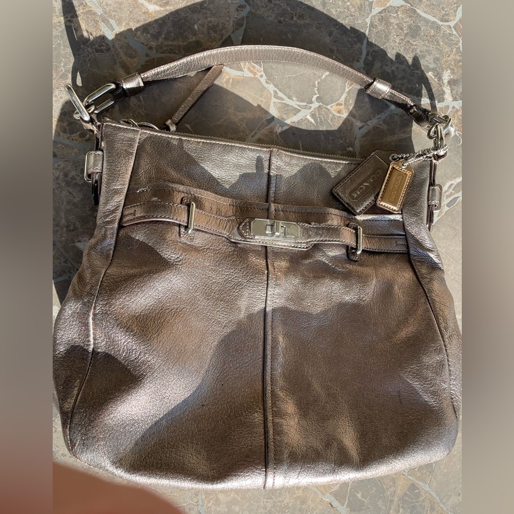 Coach Silver Metallic Leather hobo style hand bag